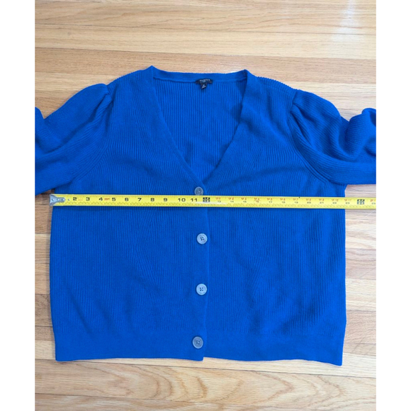 Talbots Textured Knit Puff Sleeve Cardigan Sweater Plus Size 2X Blue - Picture 7 of 11